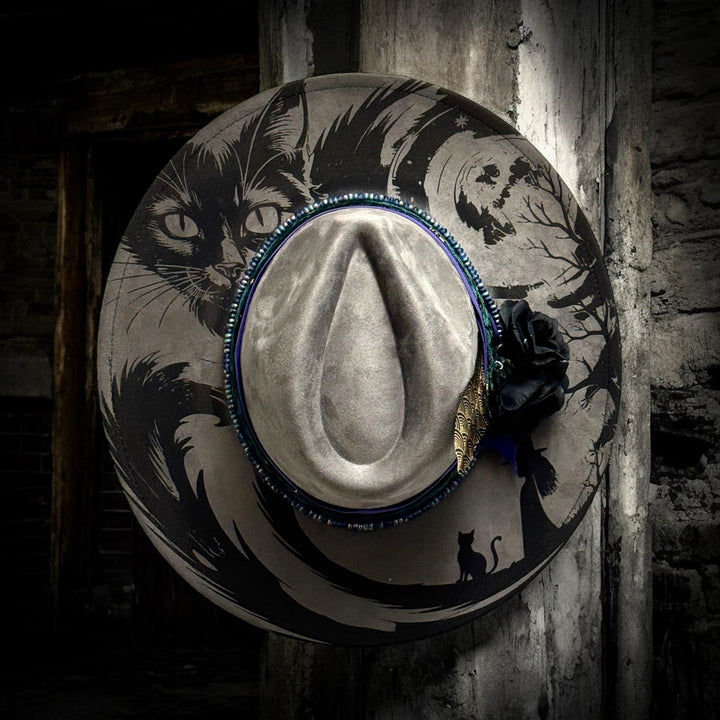 Black Cat Kind of Night Wide Brim Vegan Suede Hat
