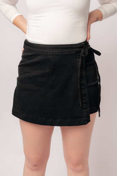 Judy Blue | Bentli High Rise Side Tie Denim Skort in Black