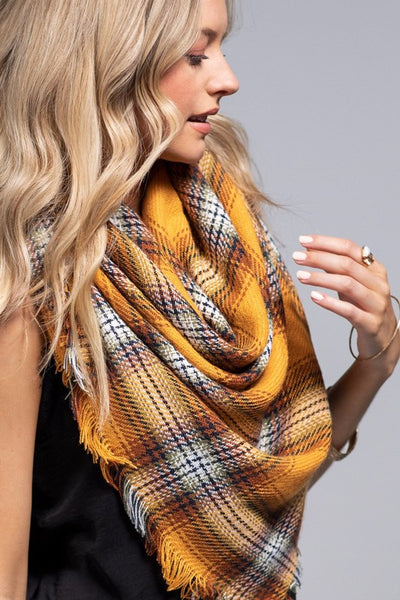 Plaid Fringe Edged Scarf