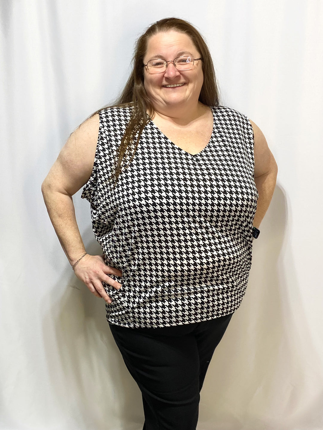 Bringing Attention Houndstooth Sleeveless Top