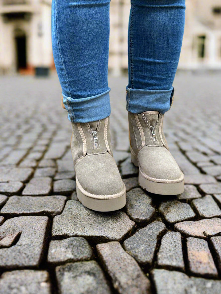Cuddle Muffin Zipped Suede Booties