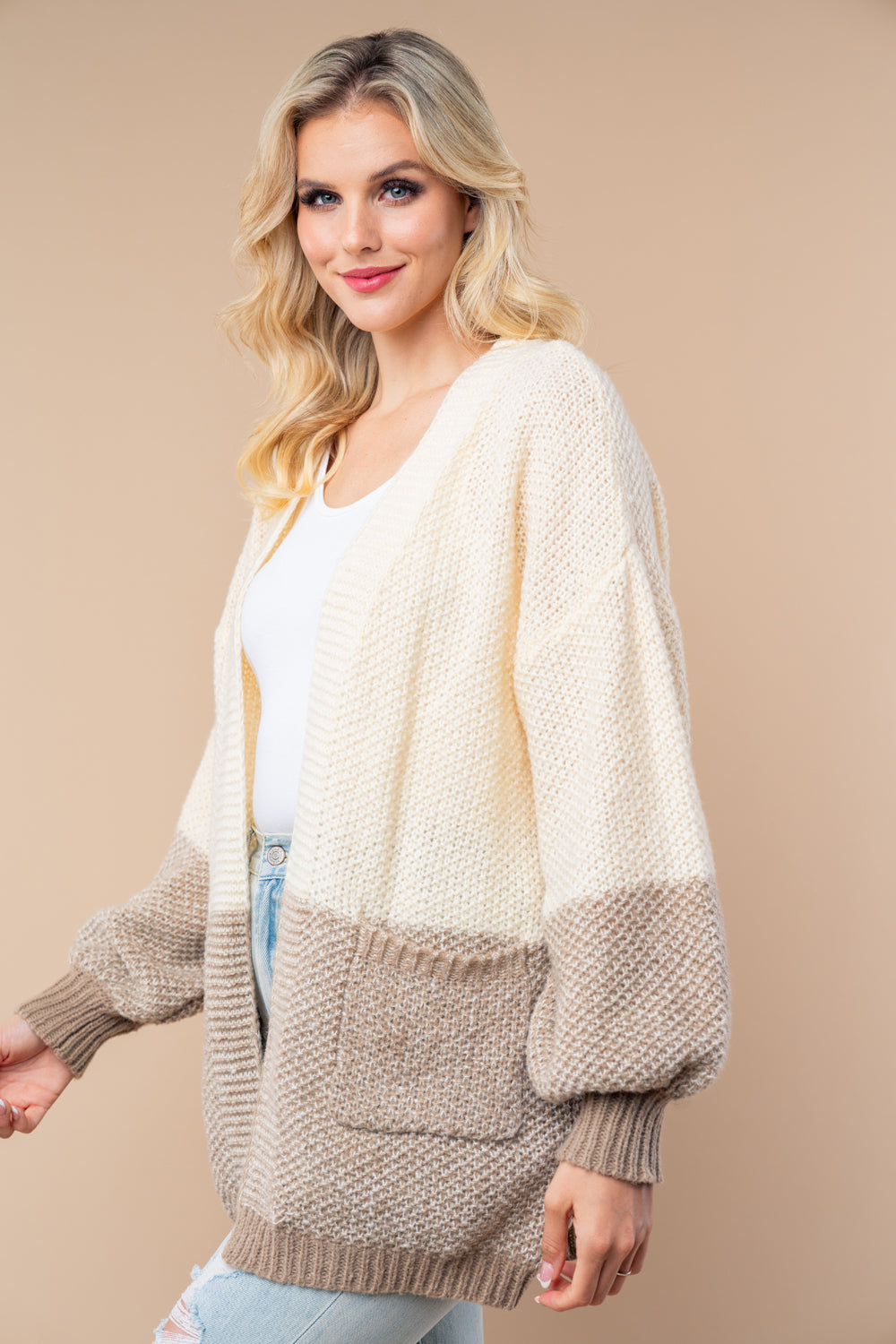 Draped in Comfort Color Blocked Sweater Cardigan