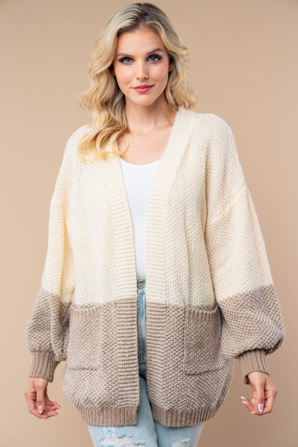 Draped in Comfort Color Blocked Sweater Cardigan