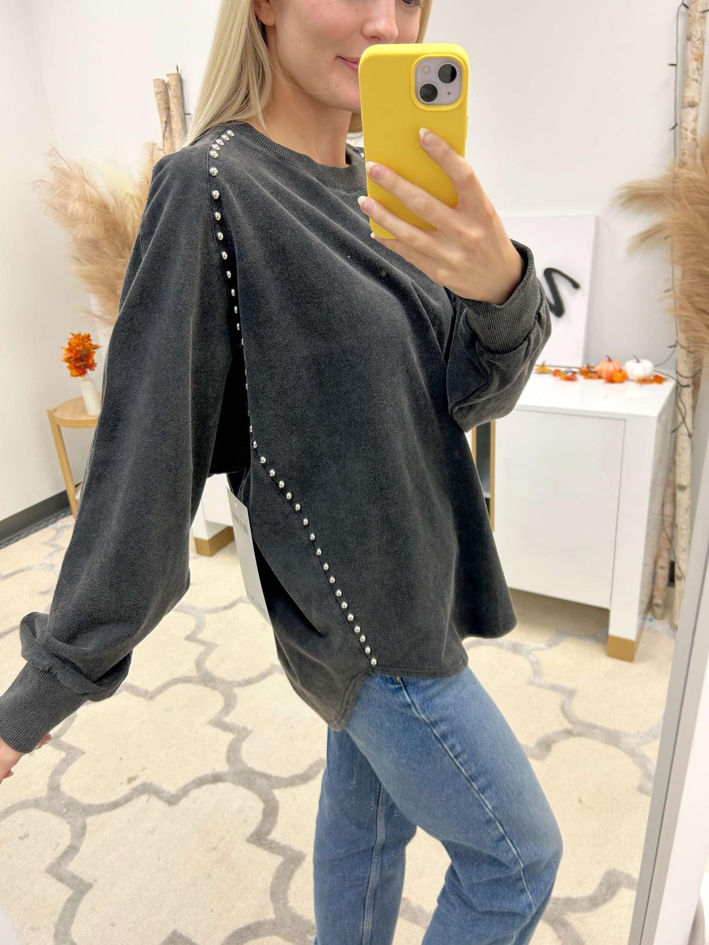 Studded Charcoal Long Sleeve Tunic