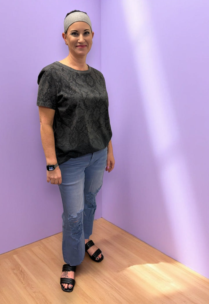 Rubies & Honey | Mermaid Blue Distressed Cropped Wide Leg