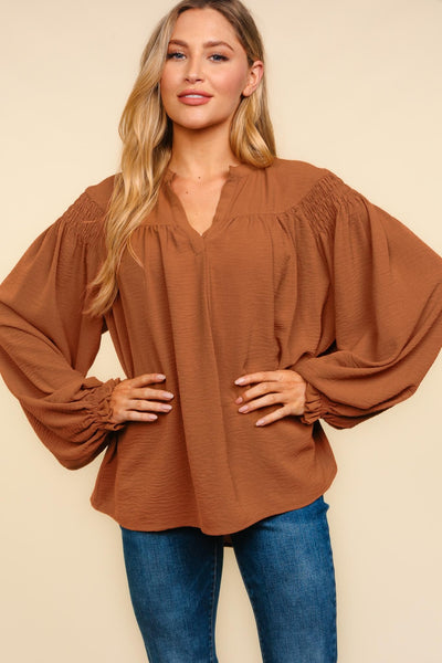 Caramel Highlights Woven Long Sleeve Top