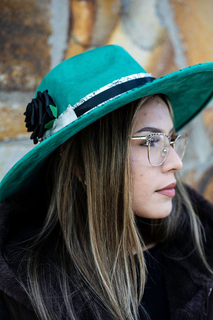 Death Blooms Vegan Suede Wide Brim Hat