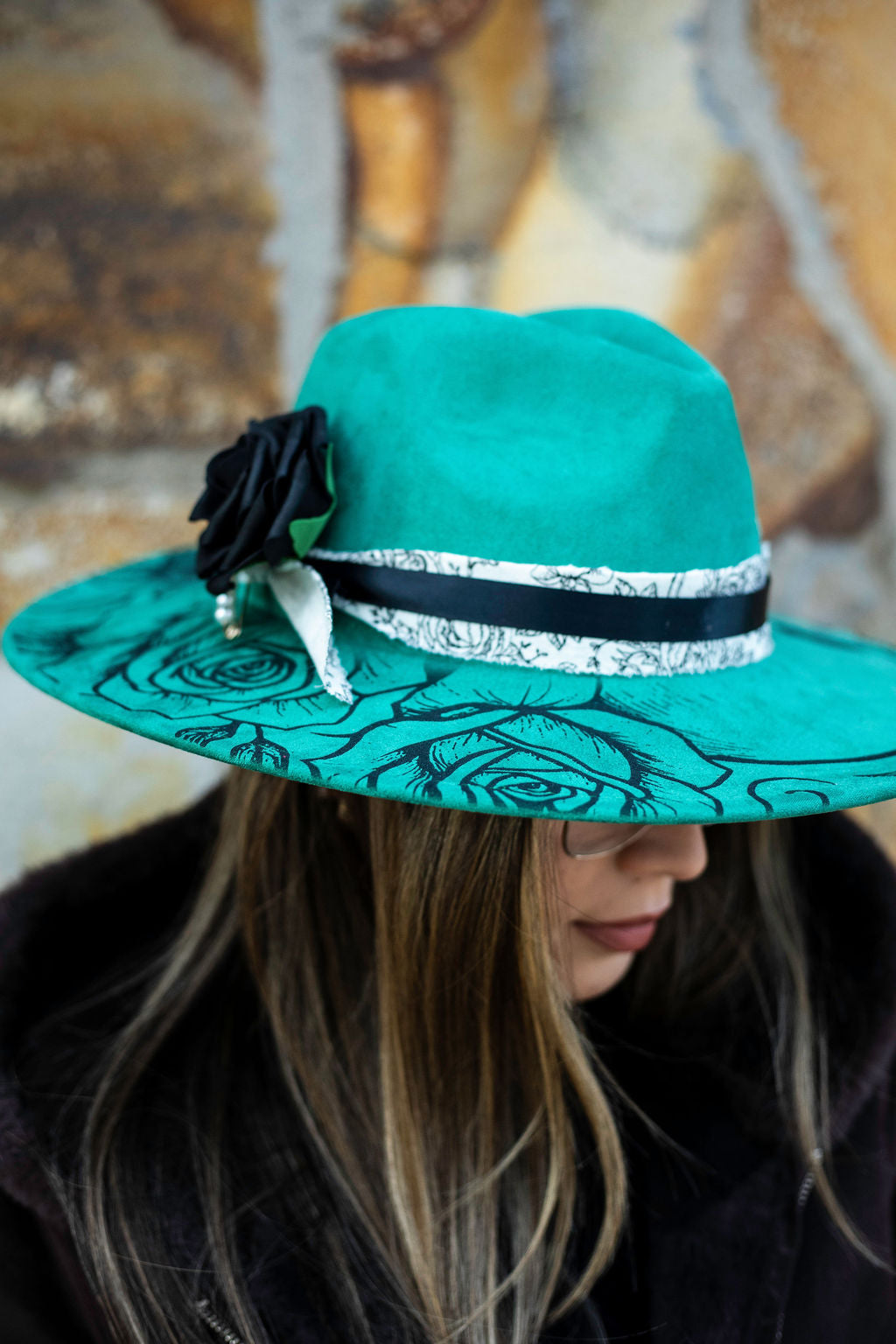 Death Blooms Vegan Suede Wide Brim Hat