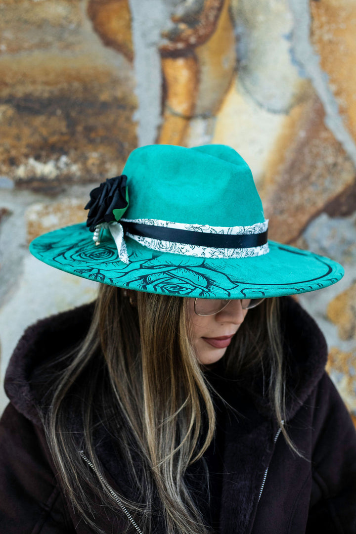 Death Blooms Vegan Suede Wide Brim Hat