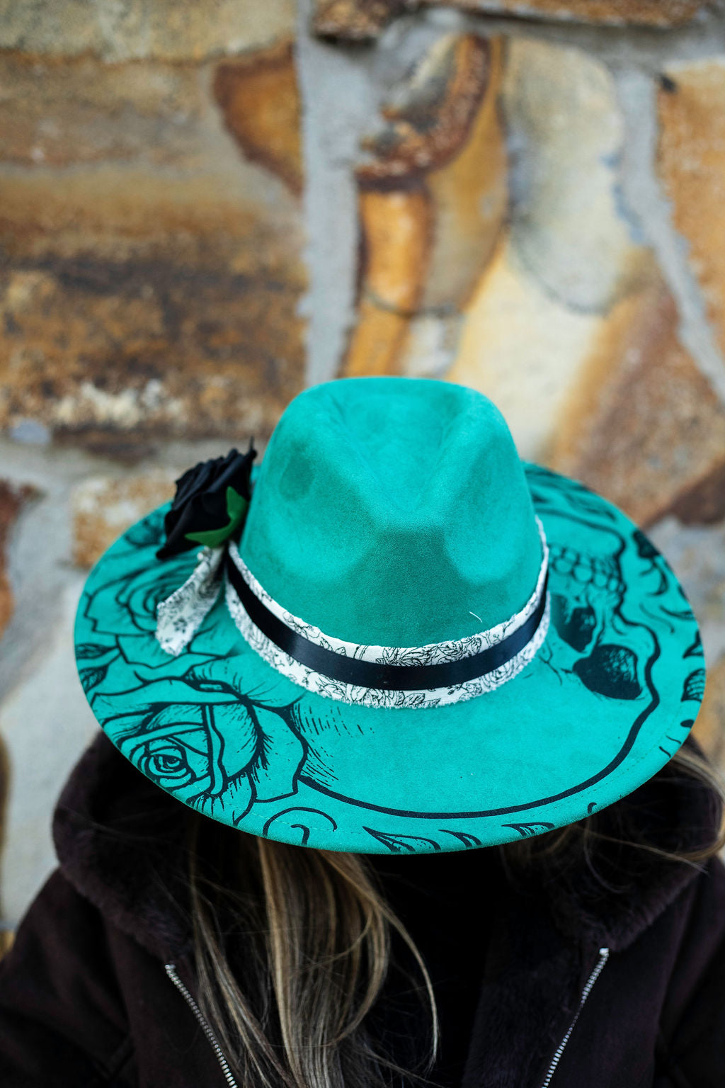 Death Blooms Vegan Suede Wide Brim Hat