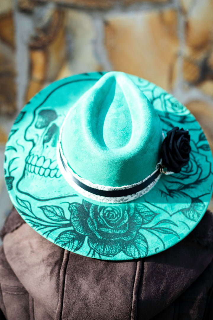 Death Blooms Vegan Suede Wide Brim Hat