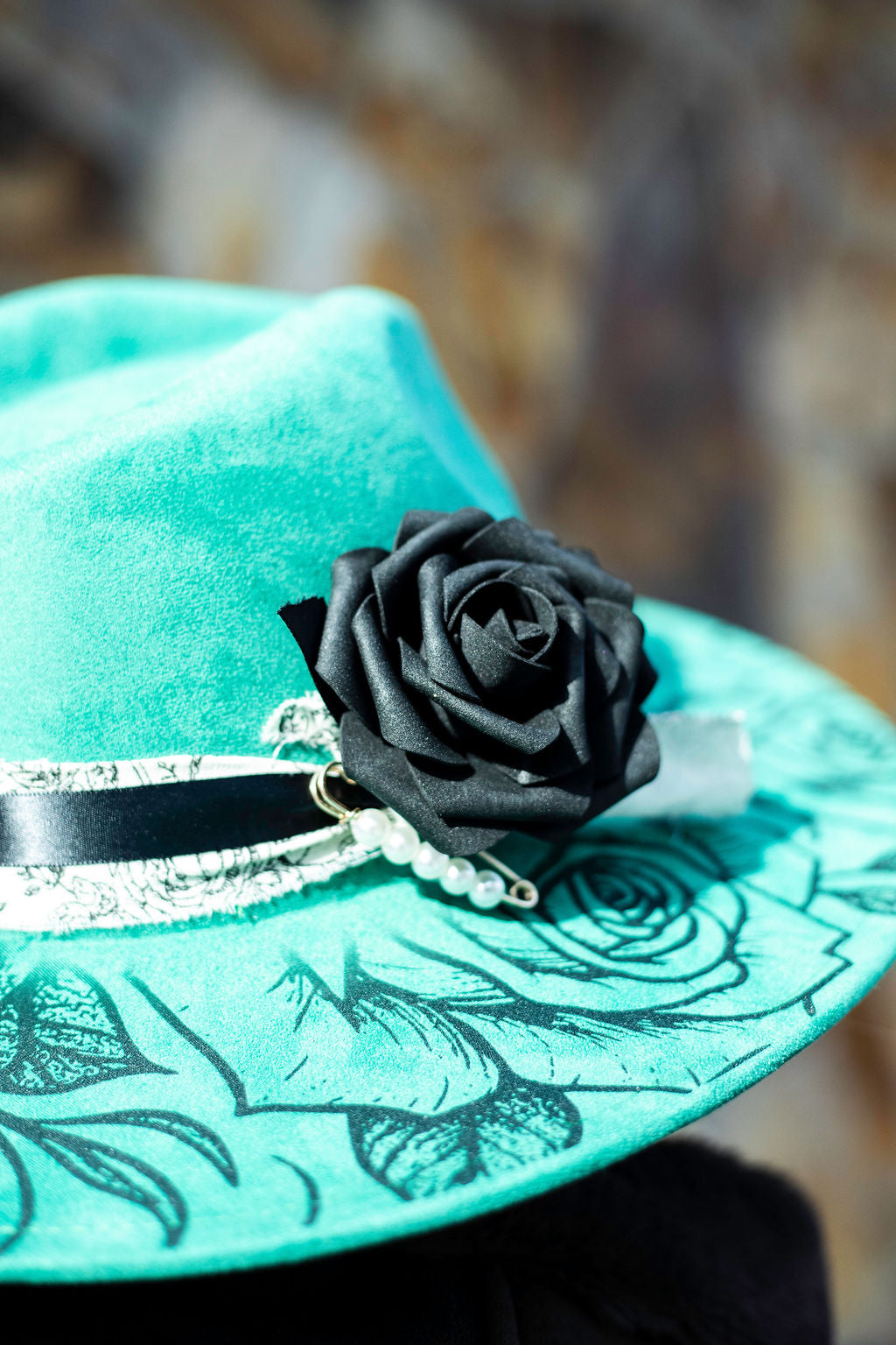 Death Blooms Vegan Suede Wide Brim Hat