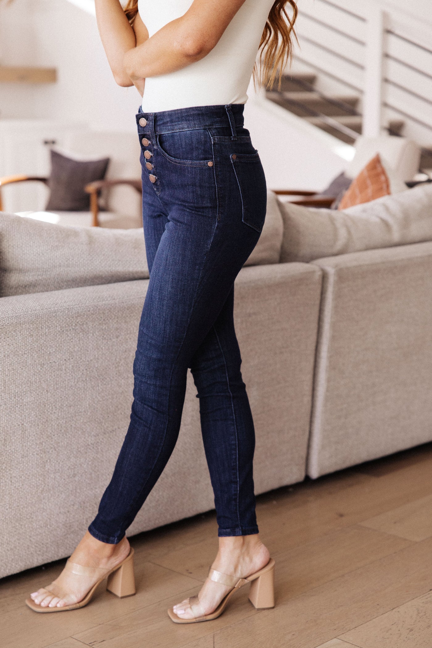 Judy Blue | High Waist Hand Sanded Resin Skinny Jeans