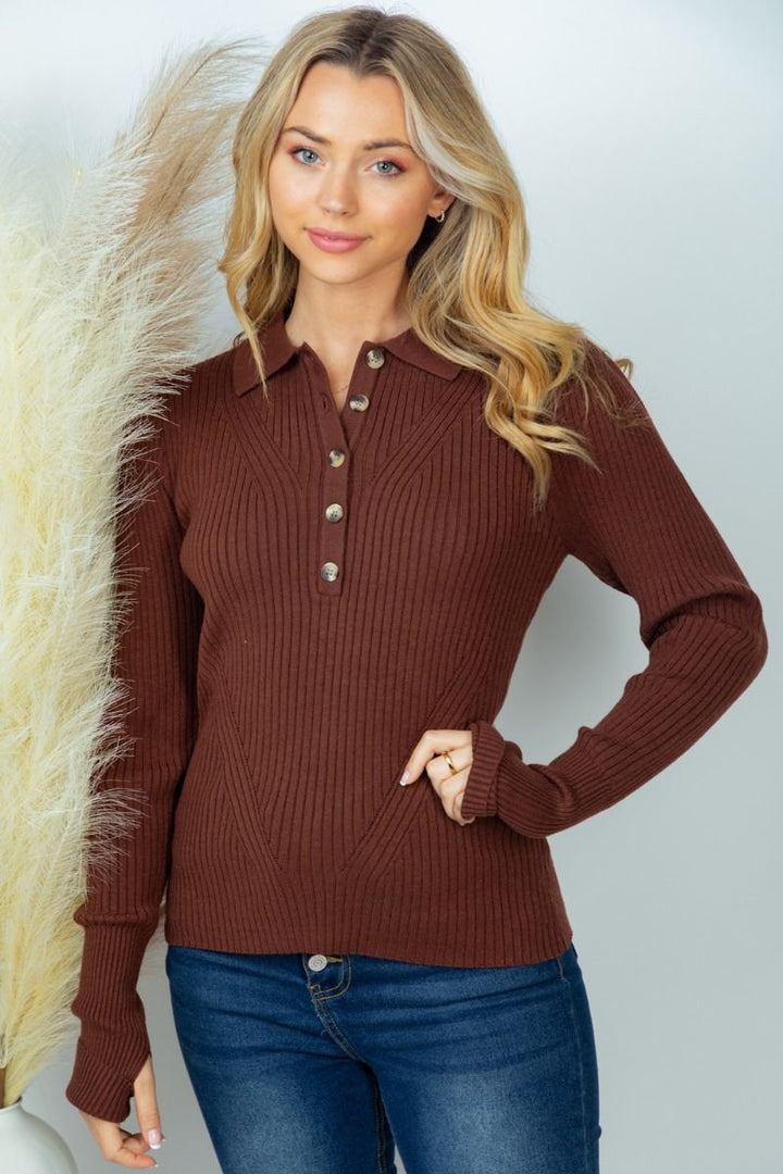 Time Rolls By Collared Sweater w/ Thumb-holes