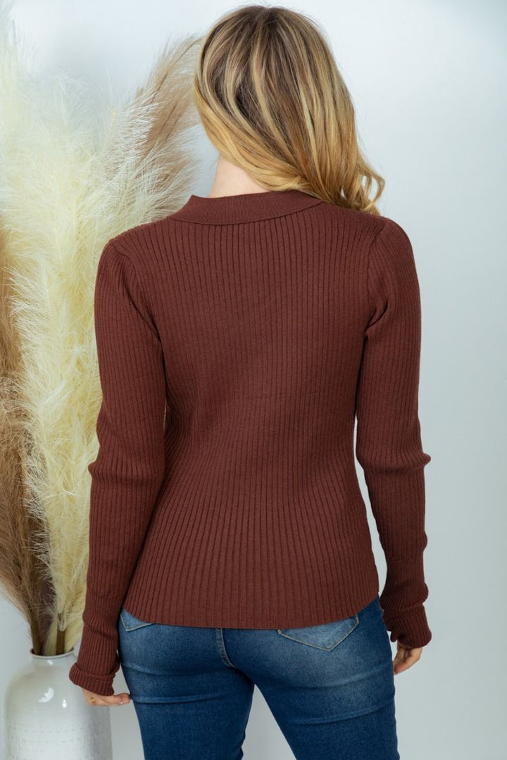 Time Rolls By Collared Sweater w/ Thumb-holes