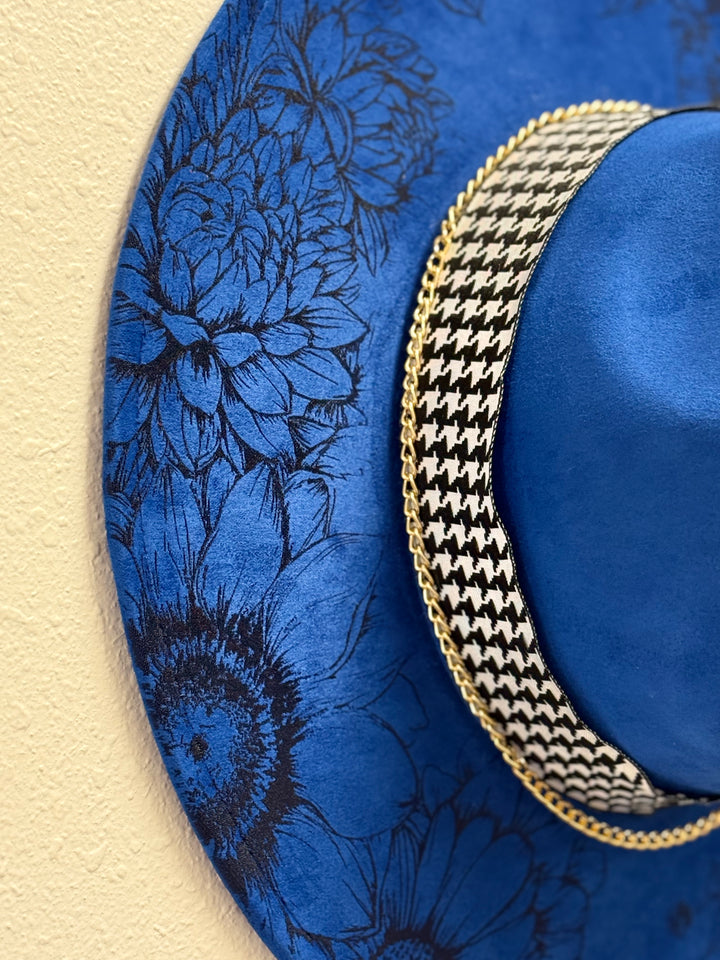 Sapphire Serenade Wide Brim Vegan Suede Hat