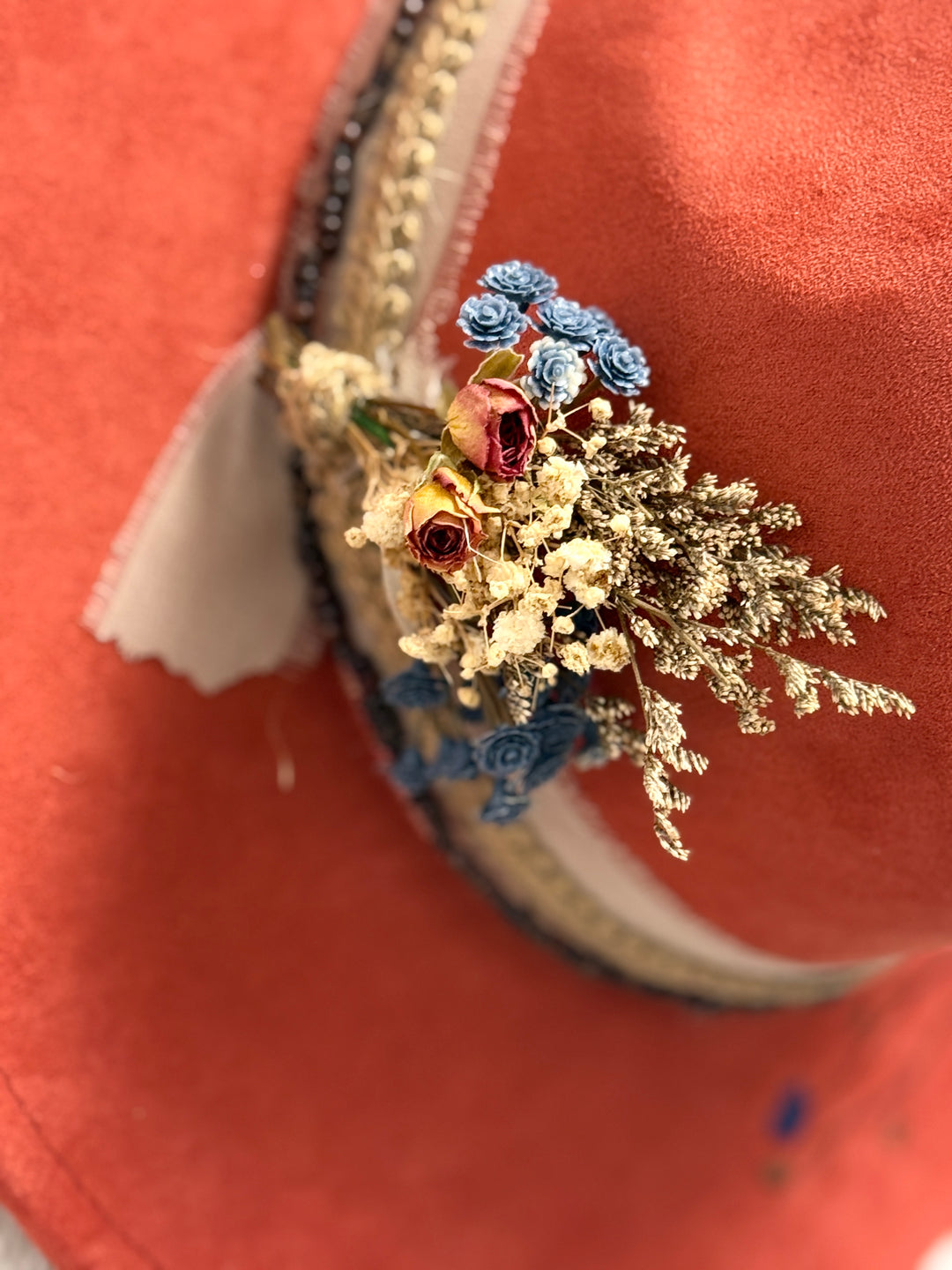 Skull & Flowers Wide Brim Vegan Suede Hat