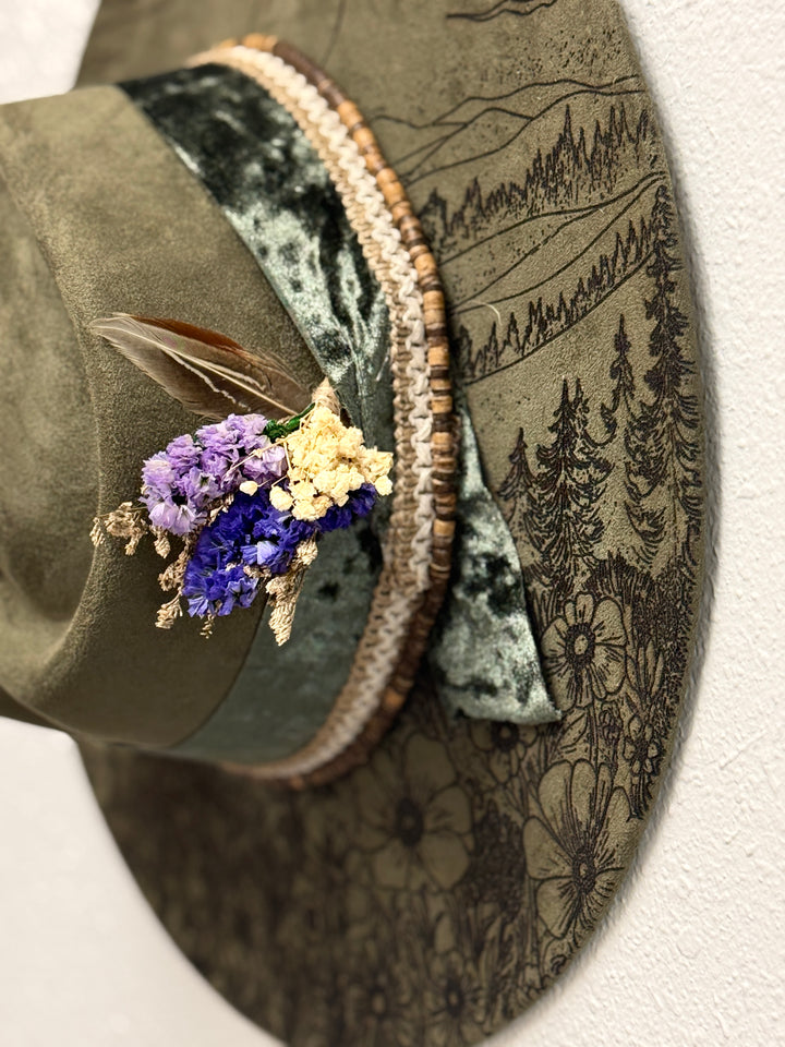 Walk Through Nature Wide Brim Vegan Suede Heart Crown Hat