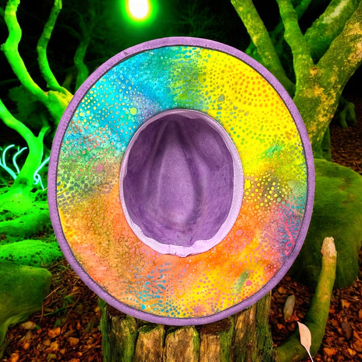 Mystical Mushrooms Wide Brim Vegan Suede Hat