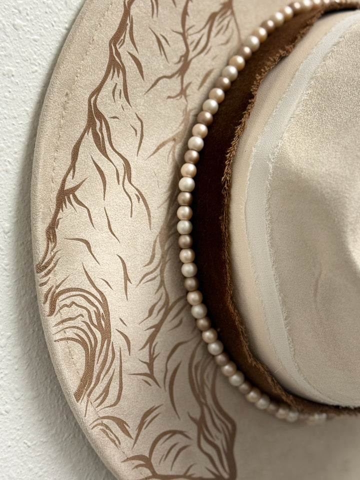 Double Arrowheads Vegan Suede Wide Brim Hat