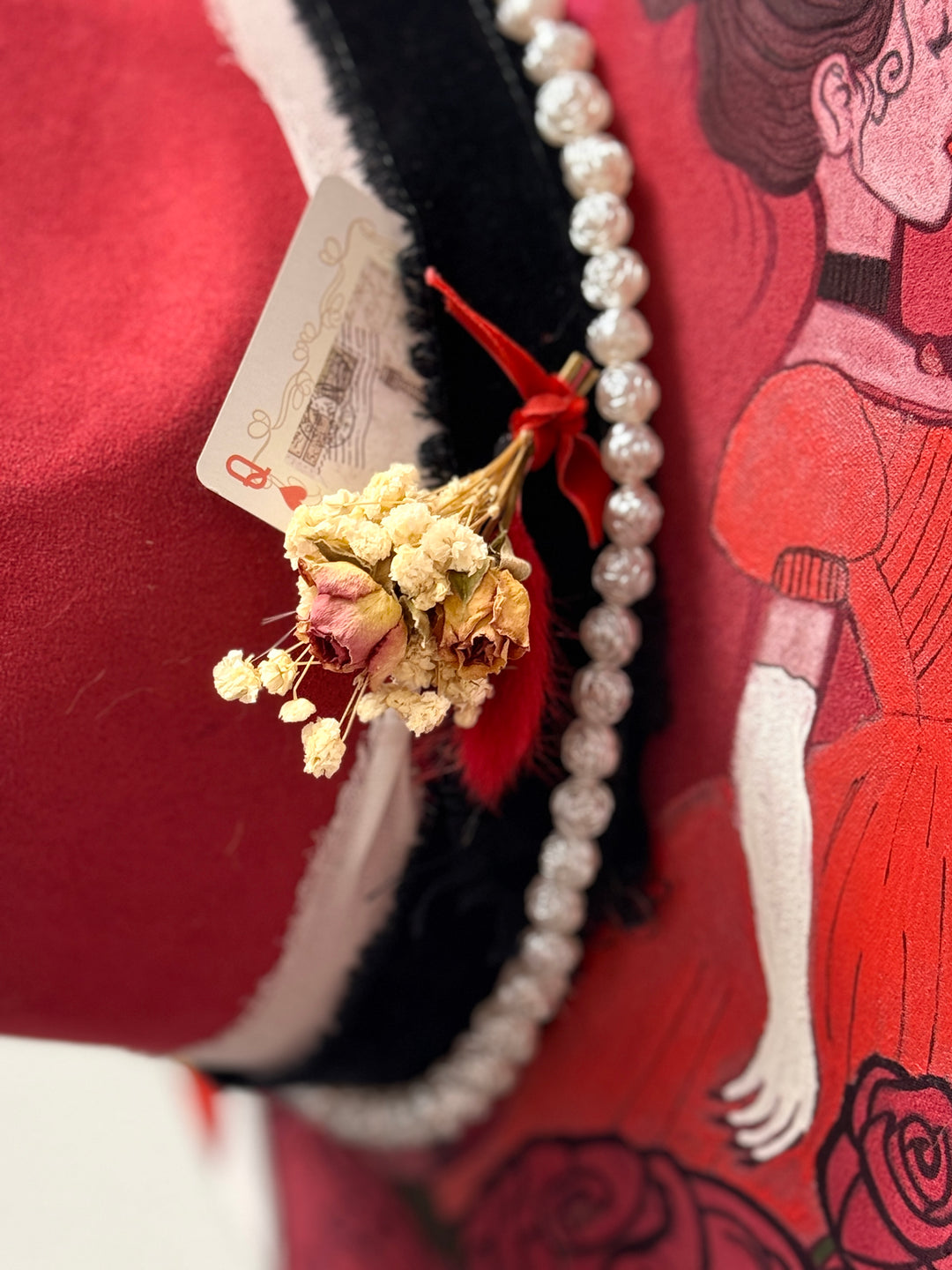 Hand Painted Queen of Hearts Fever Dream Wide Brim Vegan Suede Hat