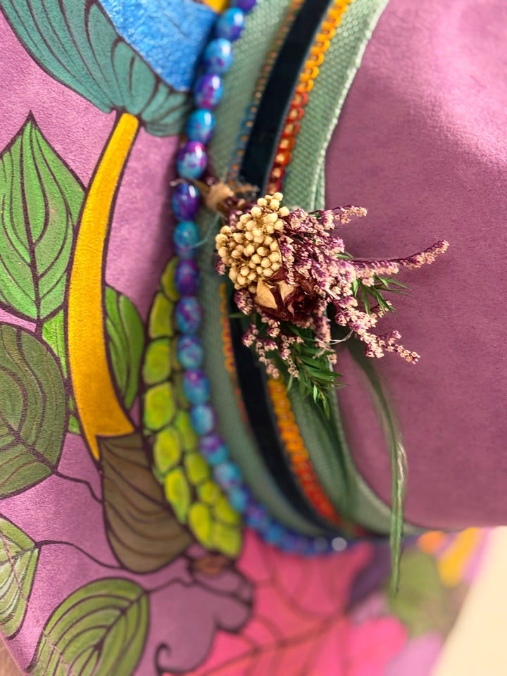 Mystical Mushrooms Wide Brim Vegan Suede Hat