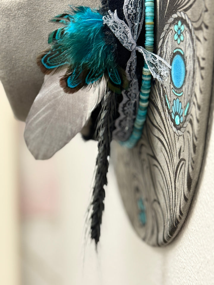 Turquoise Dream Wide Brim Vegan Suede Hat