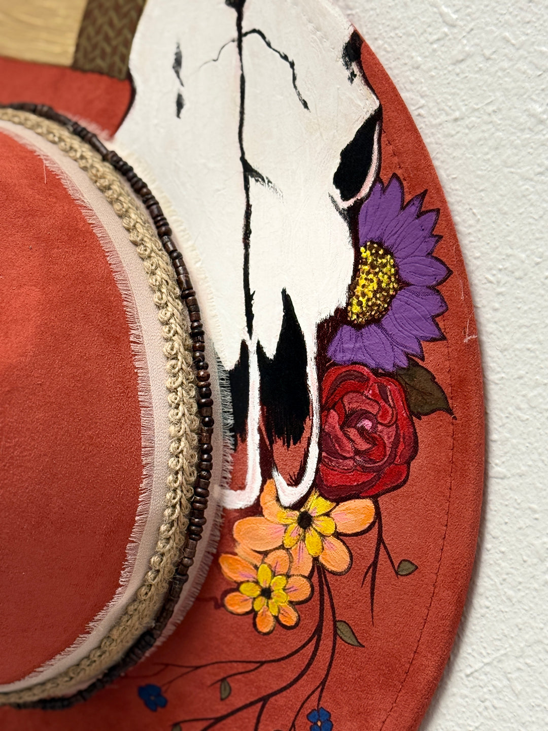 Skull & Flowers Wide Brim Vegan Suede Hat