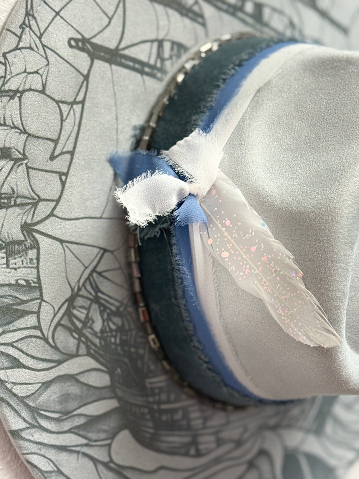 Seafaring Stained Glass Wide Brim Vegan Suede Heart Crown Hat