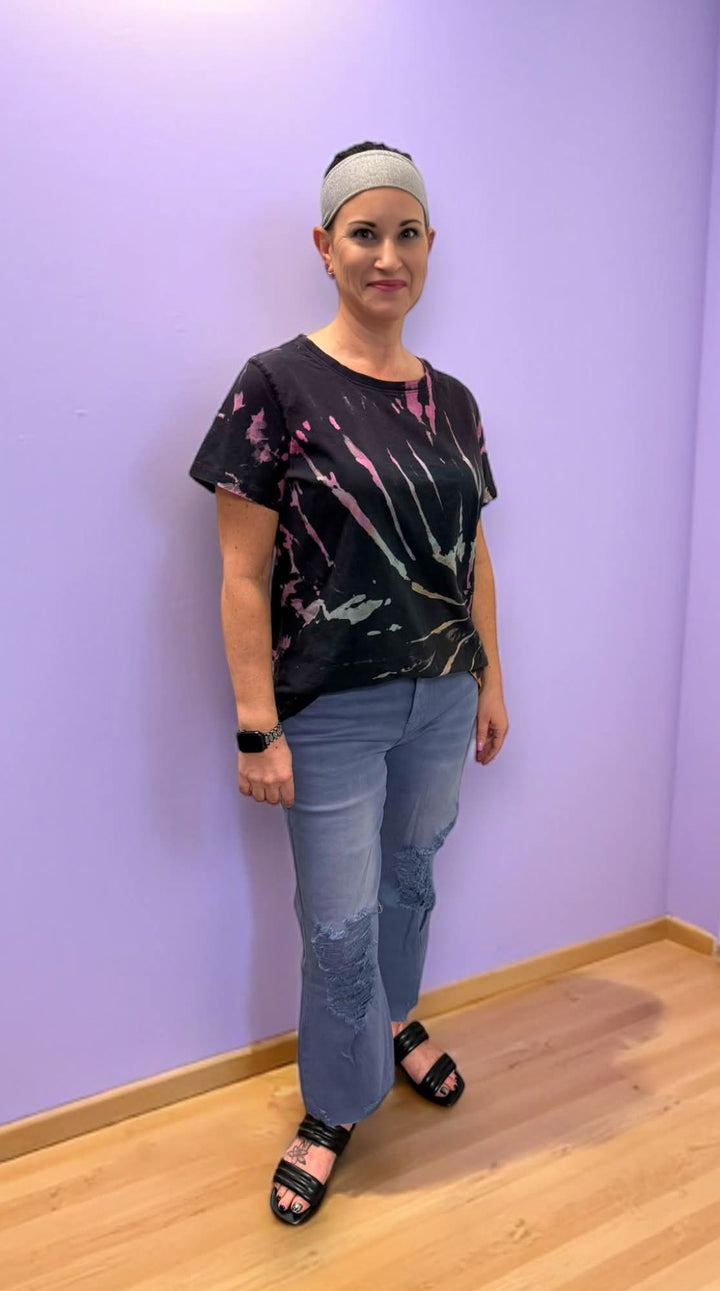 Rubies & Honey | Mermaid Blue Distressed Cropped Wide Leg