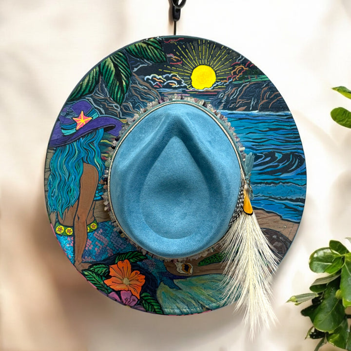 Painted She is a Mermaid Wide Brim Vegan Suede Hat