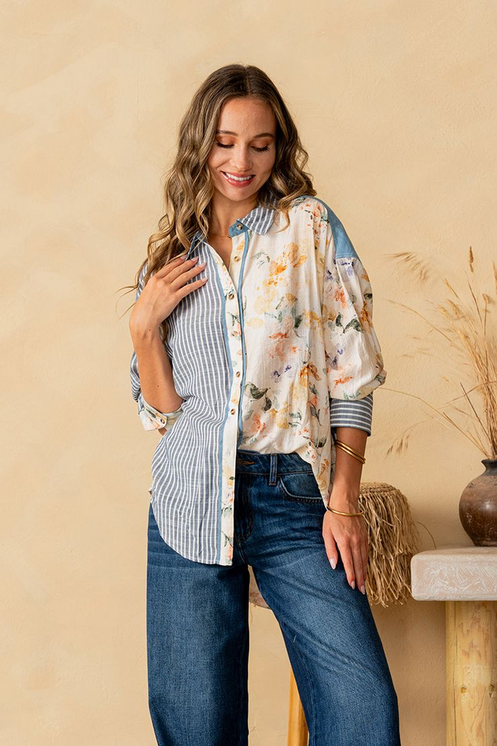 Meadow & Stripe Patchwork Button-Up