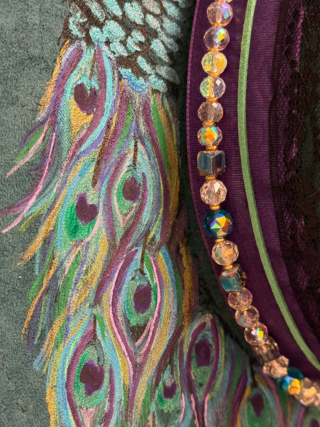 Ostentatious Hand Painted Peacock Wide Brim Vegan Suede Hat