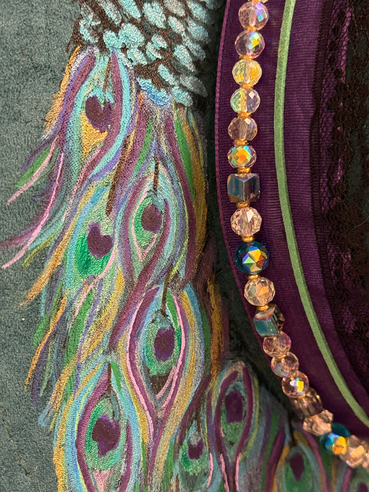 Ostentatious Hand Painted Peacock Wide Brim Vegan Suede Hat