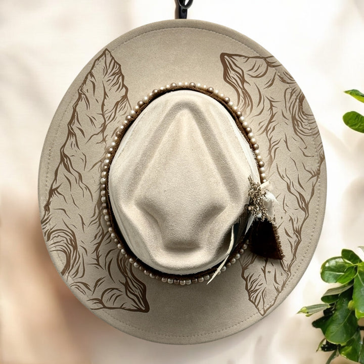 Double Arrowheads Vegan Suede Wide Brim Hat