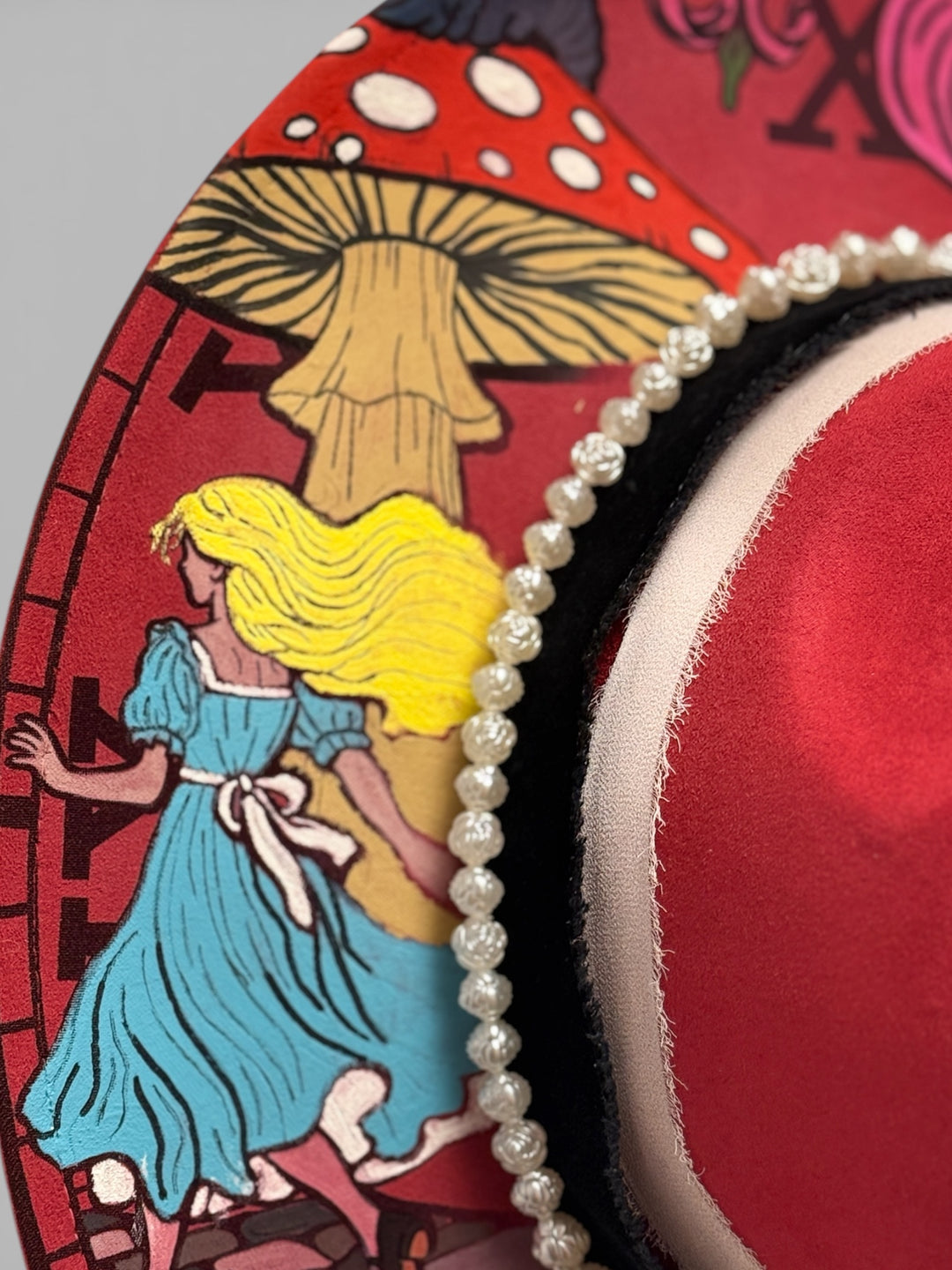 Hand Painted Queen of Hearts Fever Dream Wide Brim Vegan Suede Hat