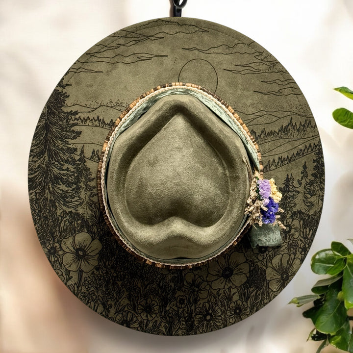 Walk Through Nature Wide Brim Vegan Suede Heart Crown Hat