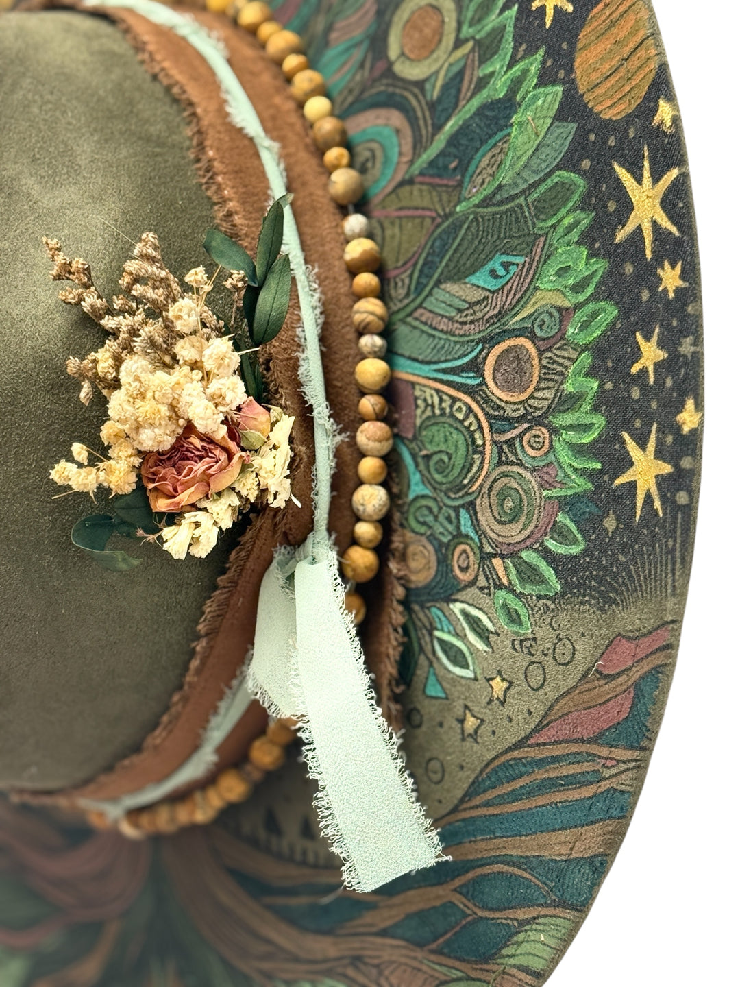 Tree of Life Hand Painted Vegan Suede Wide Brim Hat