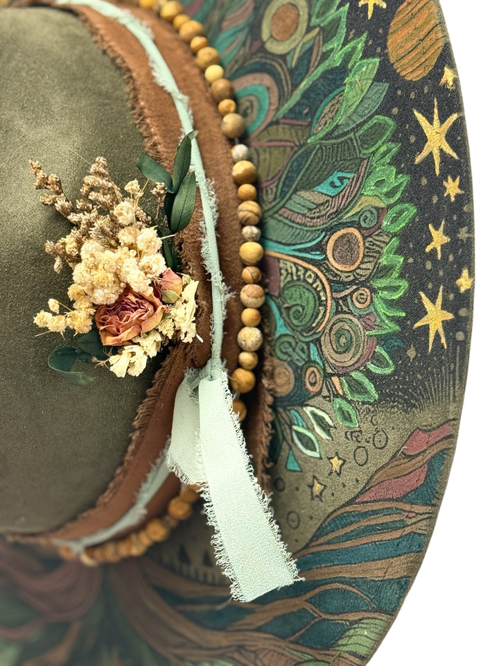 Tree of Life Hand Painted Vegan Suede Wide Brim Hat