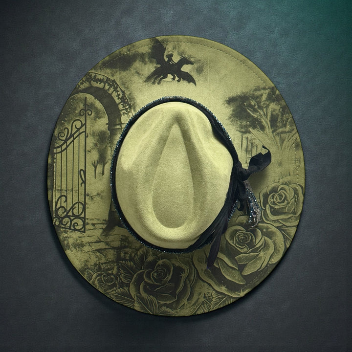 Better with a Dragon Wide Brim Vegan Suede Heart Crown Hat