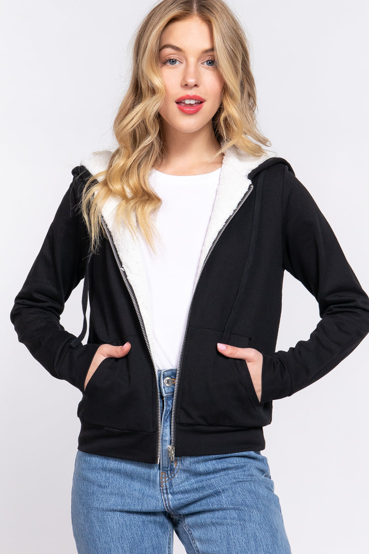 Faux Fur Zip Up Hoodie