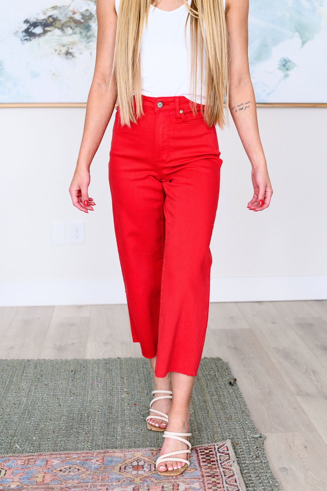 Judy Blue | Lisa High Rise Control Top Wide Leg Crop Jeans in Red