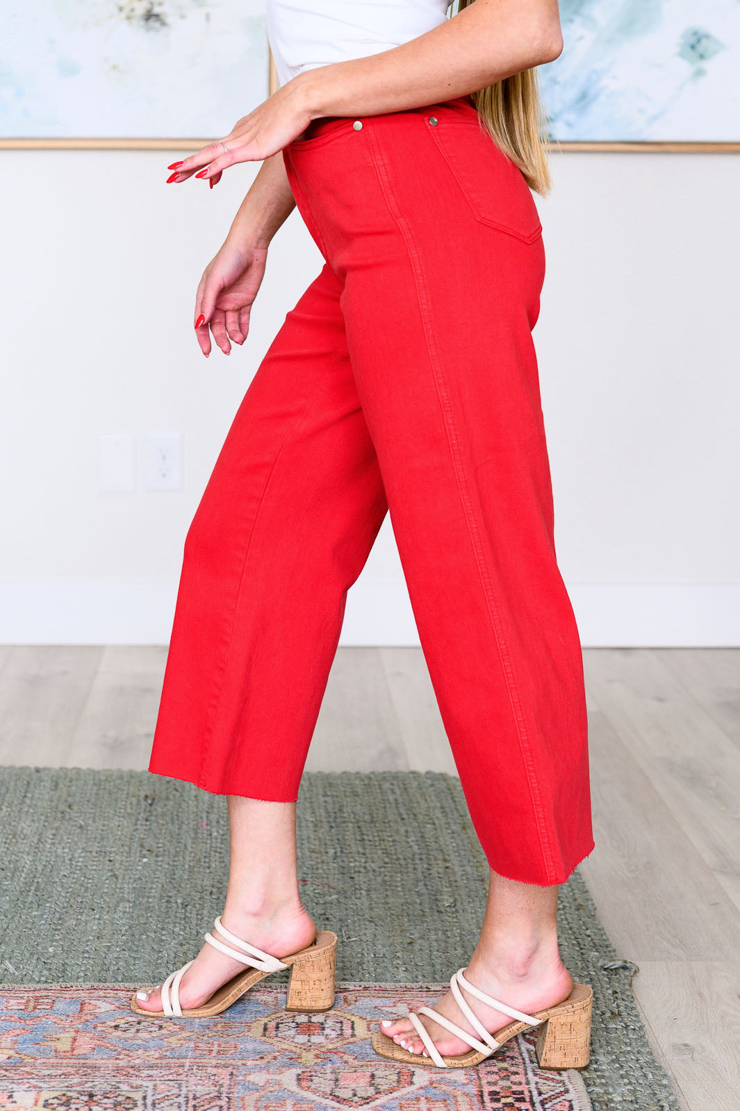 Judy Blue | Lisa High Rise Control Top Wide Leg Crop Jeans in Red