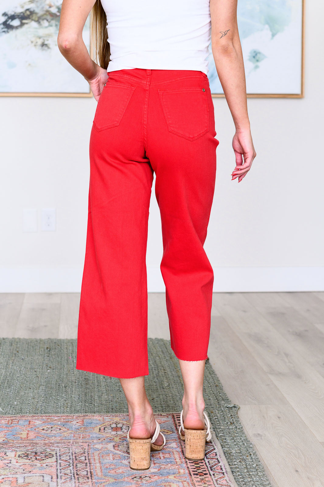 Judy Blue | Lisa High Rise Control Top Wide Leg Crop Jeans in Red