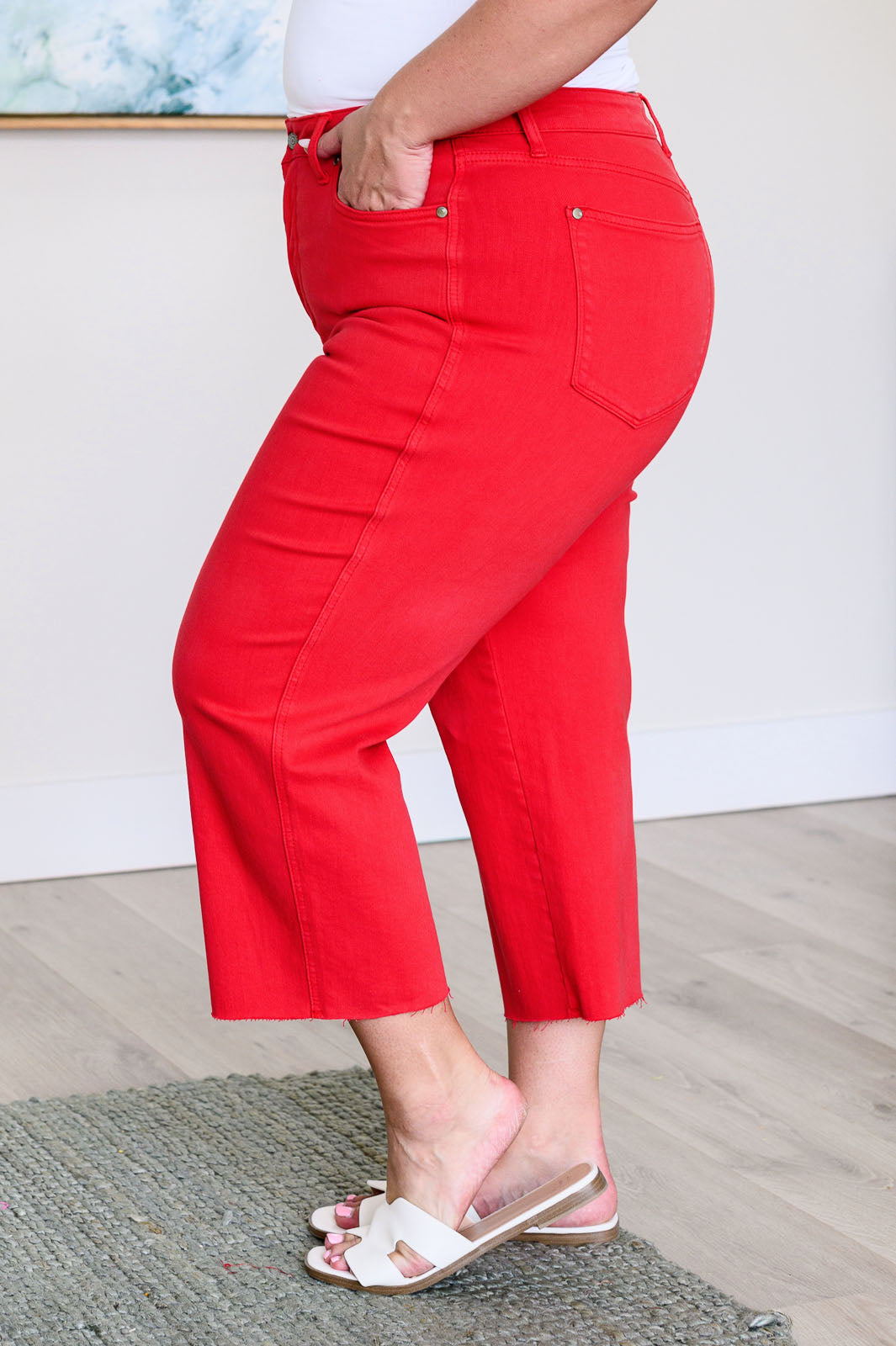 Judy Blue | Lisa High Rise Control Top Wide Leg Crop Jeans in Red