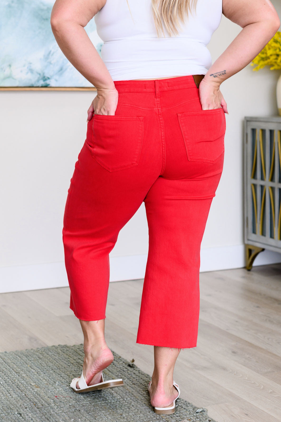 Judy Blue | Lisa High Rise Control Top Wide Leg Crop Jeans in Red