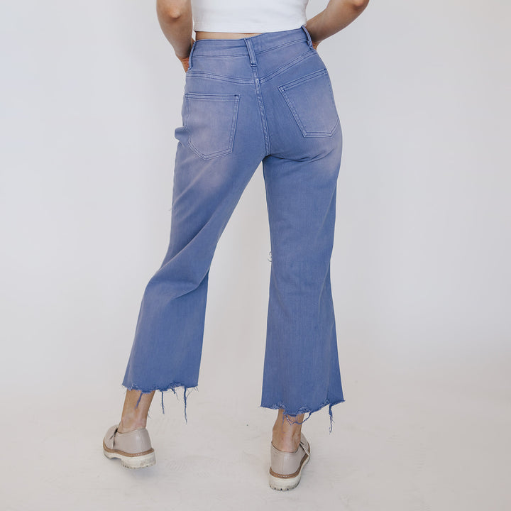 Rubies & Honey | Mermaid Blue Distressed Cropped Wide Leg