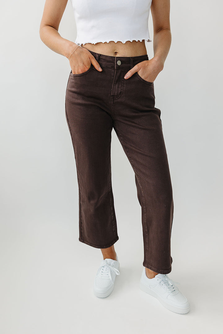 Rubies & Honey | Mocha Garment-Dyed Cropped Wide Leg Jeans
