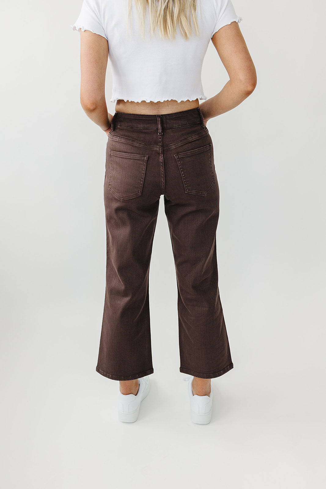 Rubies & Honey | Mocha Garment-Dyed Cropped Wide Leg Jeans