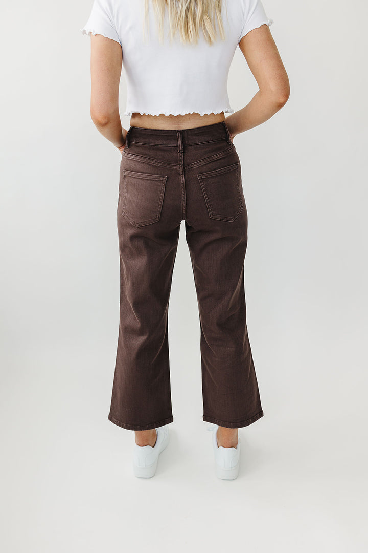 Rubies & Honey | Mocha Garment-Dyed Cropped Wide Leg Jeans